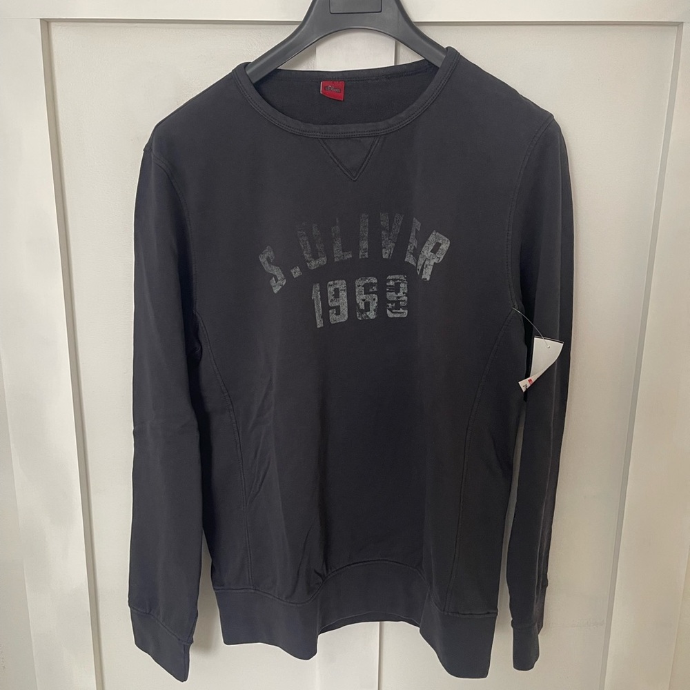 S.Oliver 1969 Crewneck Print Sweater Sweatshirt LARGE Mens NAVY French Terry NEW